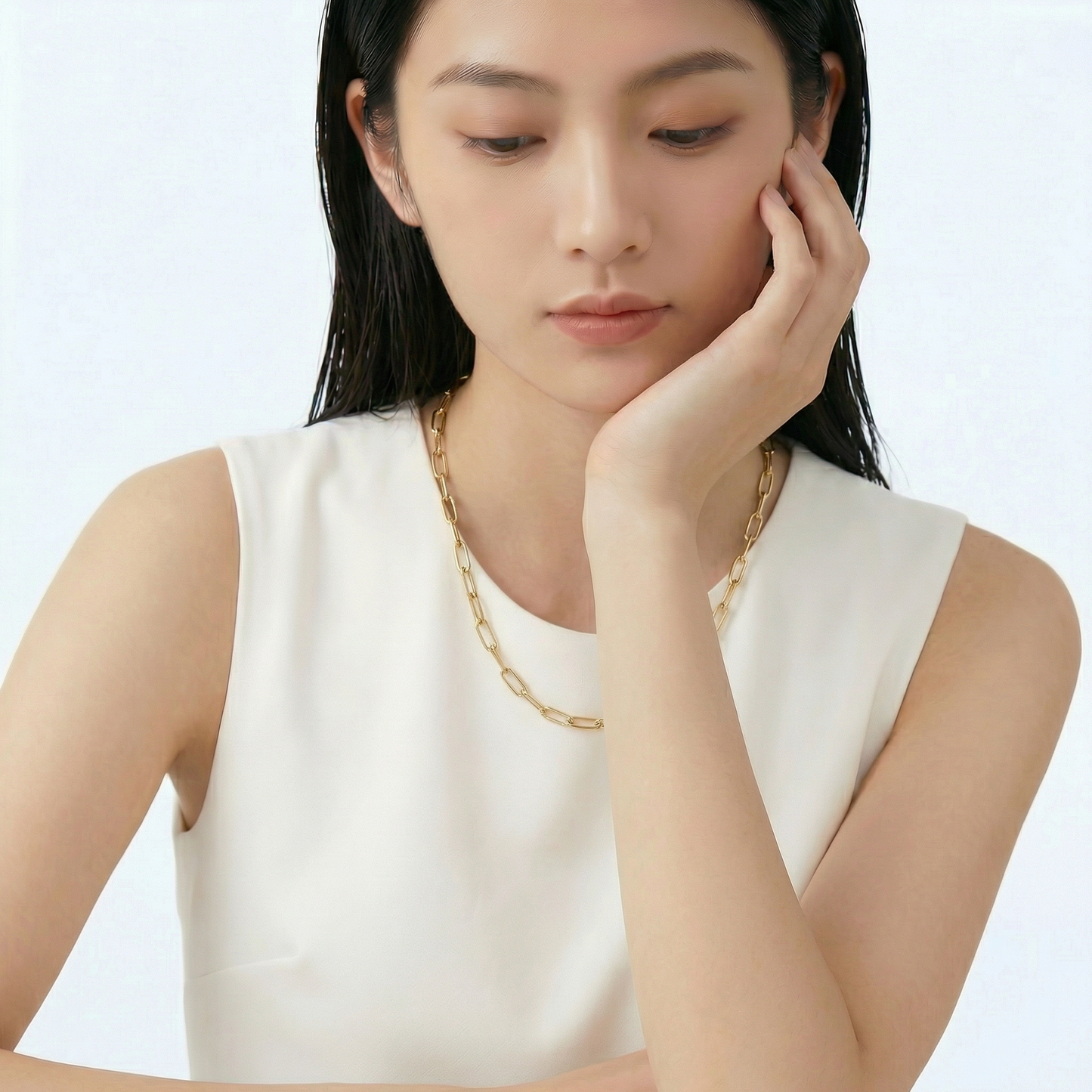 オーバルラインネックレスプティ｜K18 YG ネックレス